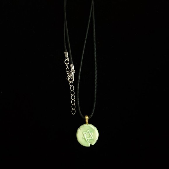 Handmade Ceramic Light Green Star of David Pendant Necklace - Picture 4 of 14